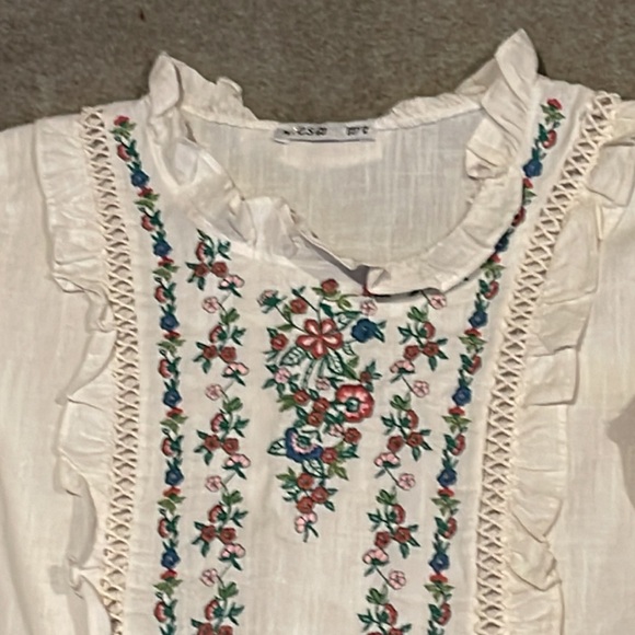 Boho chic cotton embroidered shirt size M - Picture 2 of 8